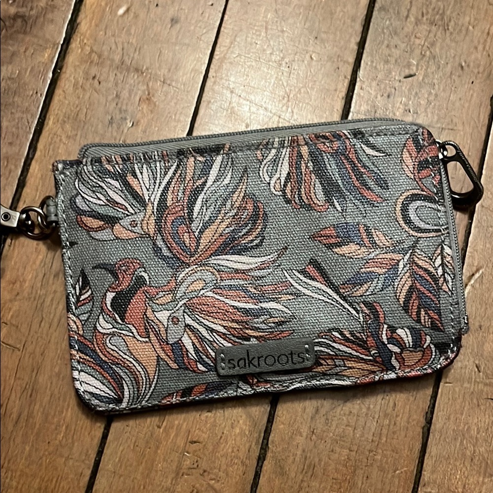 Sakroots Gray and Orange Clutch with Floral Design